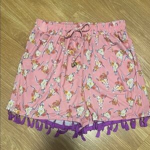 Simply Southern Pink Shorts with Colorful Print lounging shorts S/M skull